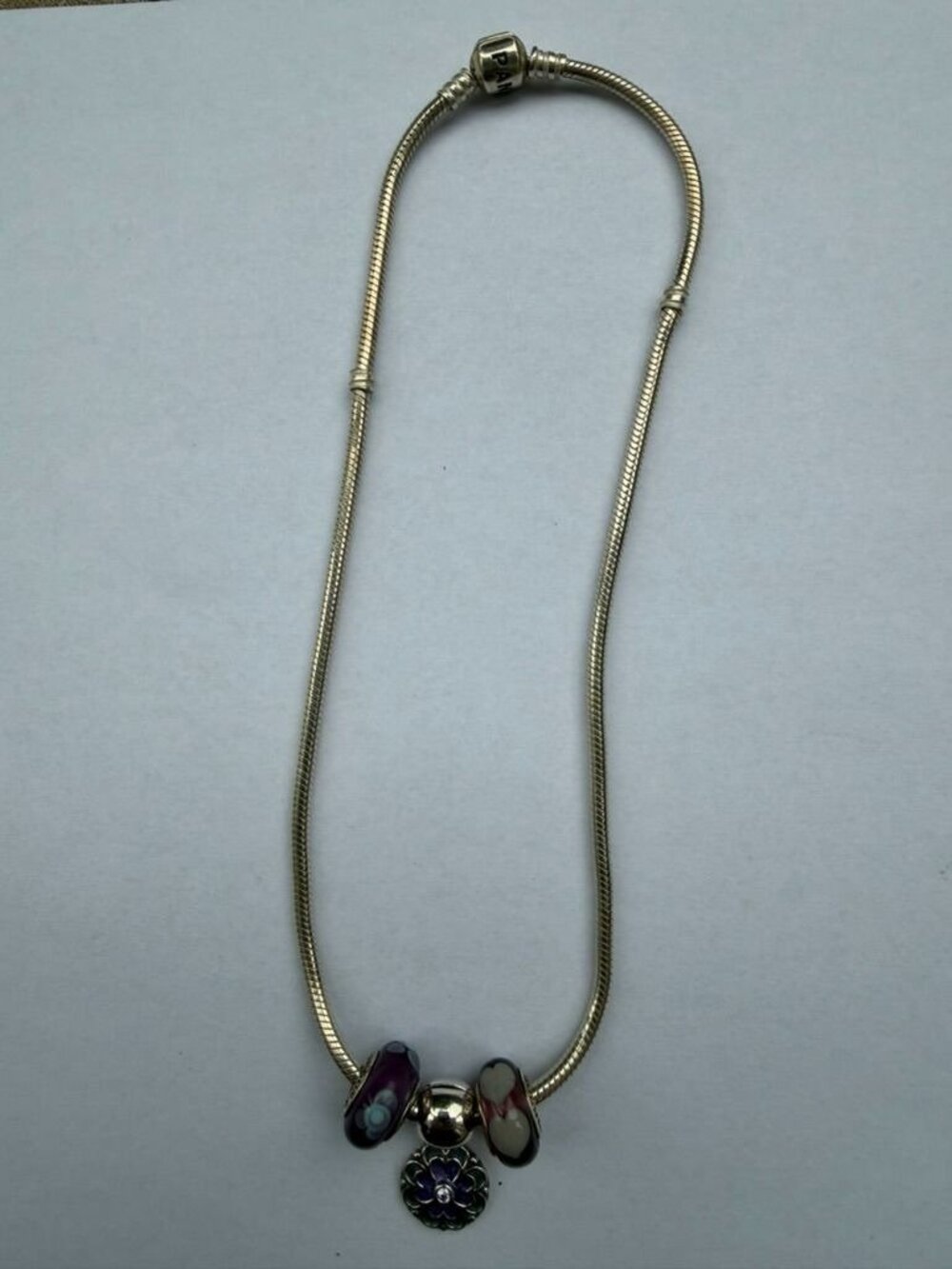Pandora Sterling Silver Customizable Charm Necklace Flower + 2 Beads